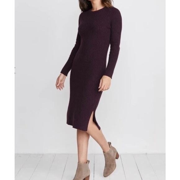 MARINE LAYER Ribbed Midi Sweater Dress Deep Purple Plum Cozy Merino Wool Small S - Picture 1 of 5